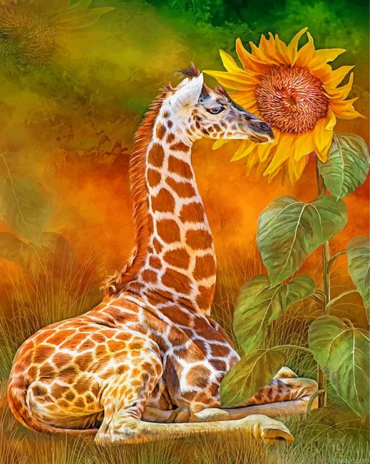 Giraffe And Sunflower Painting By Numberss.png