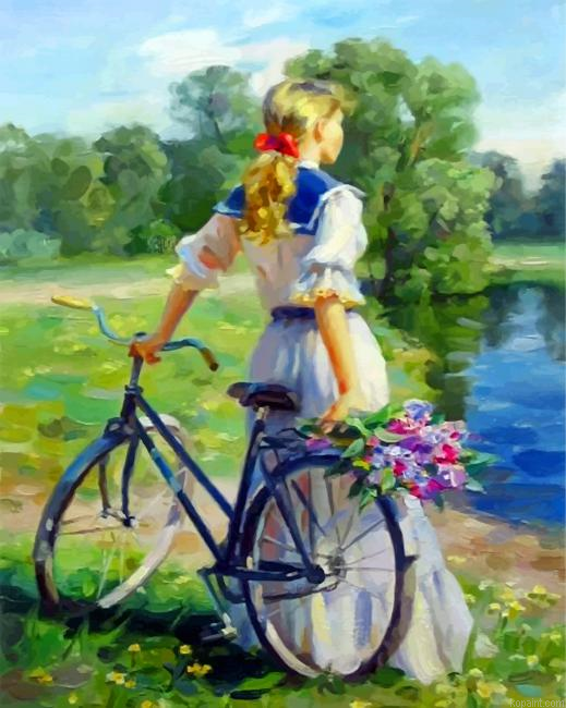 Girl And Bike Painting By Numberss.png