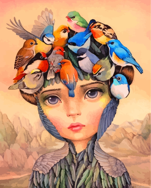 Girl And Birds Art Painting By Numberss.png