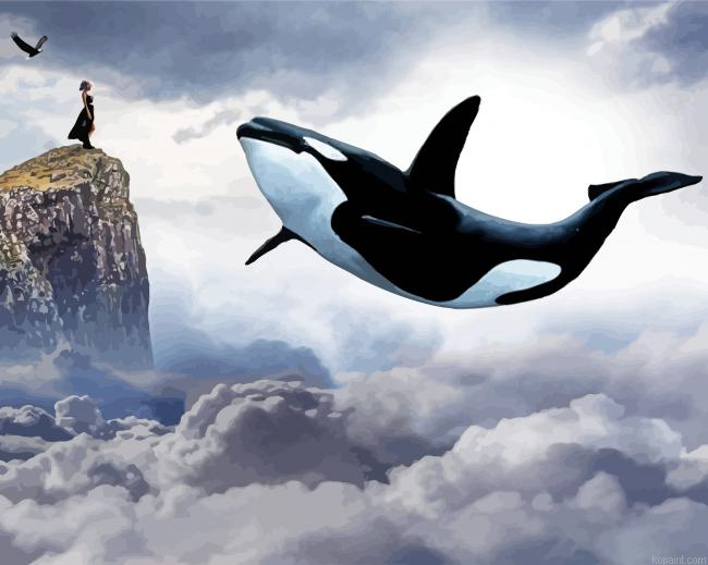 Girl And Black And White Whales Painting By Numberss.png