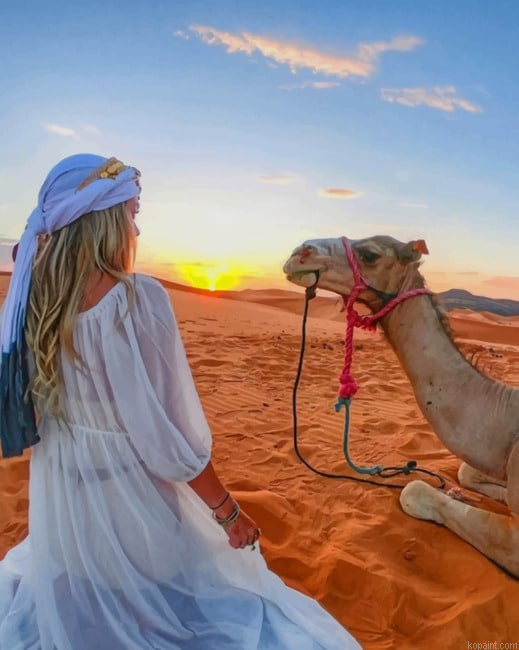 Girl And Camel In Sahara New Painting By Numberss.png
