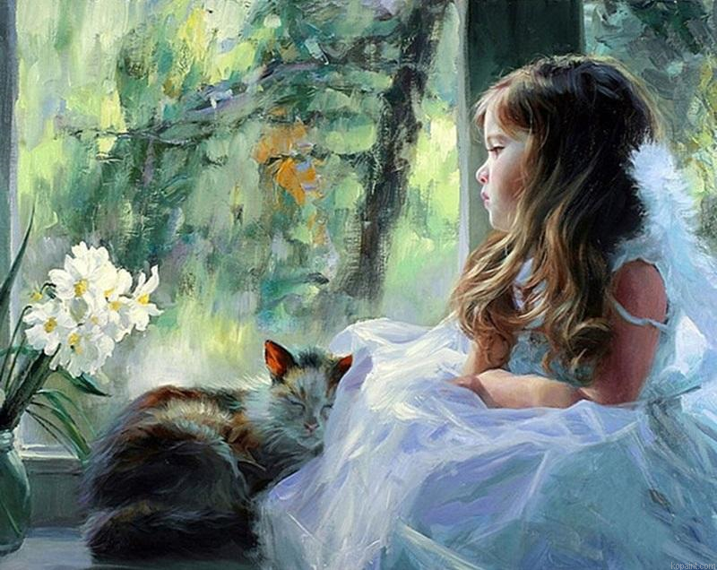 Girl And Cat Animals Paint By Numbers