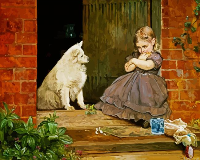Girl And Dog On Doorstep Paint By Numbers.png