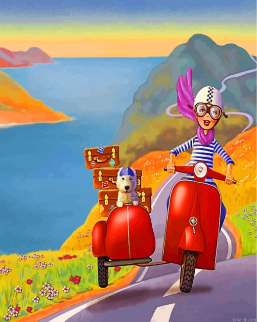 Girl And Dog On Motorcycle Painting By Numberss.png