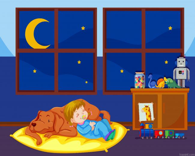 Girl And Dog Sleeping Painting By Numberss.png
