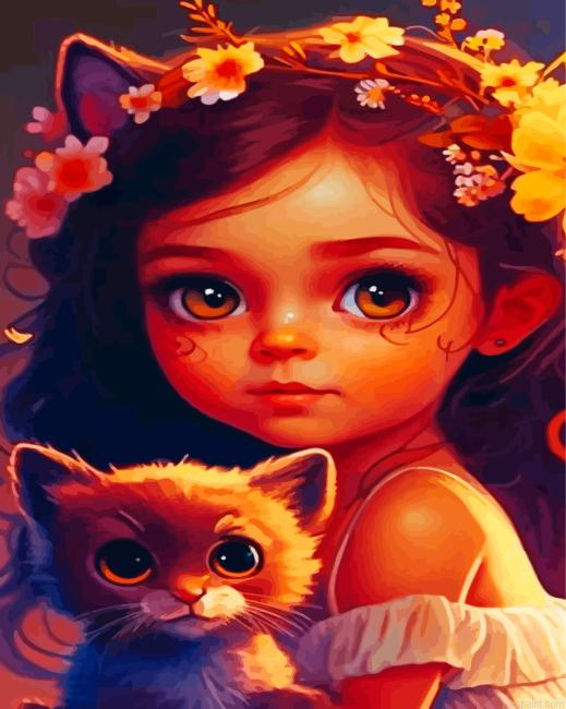Girl And Kitten Art Painting By Numberss.png