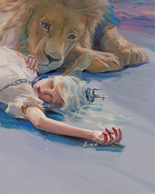 Girl And Lion Painting By Numberss.png