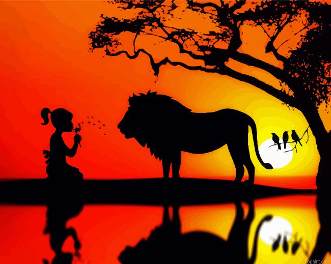 Girl And Lion Silhouette Painting By Numberss.png