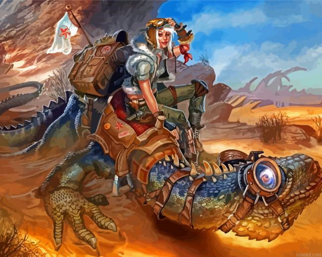 Girl And Lizard In The Desert Painting By Numberss.png
