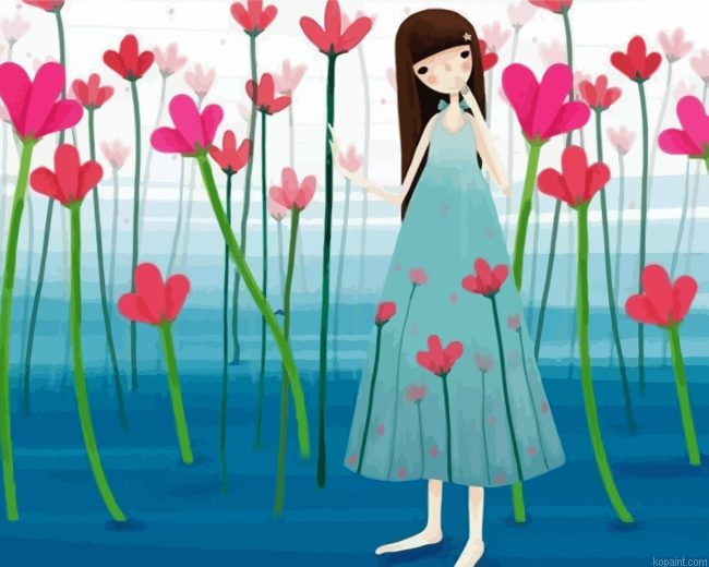 Girl And Pink Flowers Painting By Numberss.png