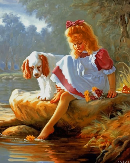 Girl And Puppy New Painting By Numberss.png