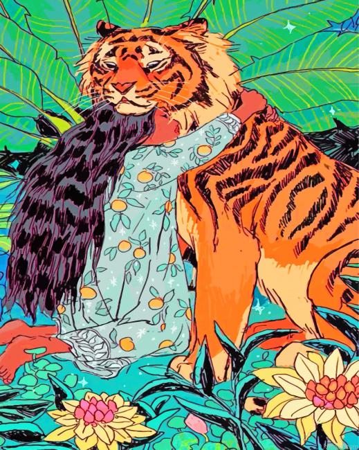 Girl And Tiger Painting By Numberss.png