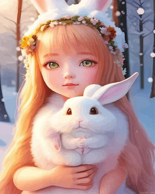 Girl And White Bunny Painting By Numberss.png