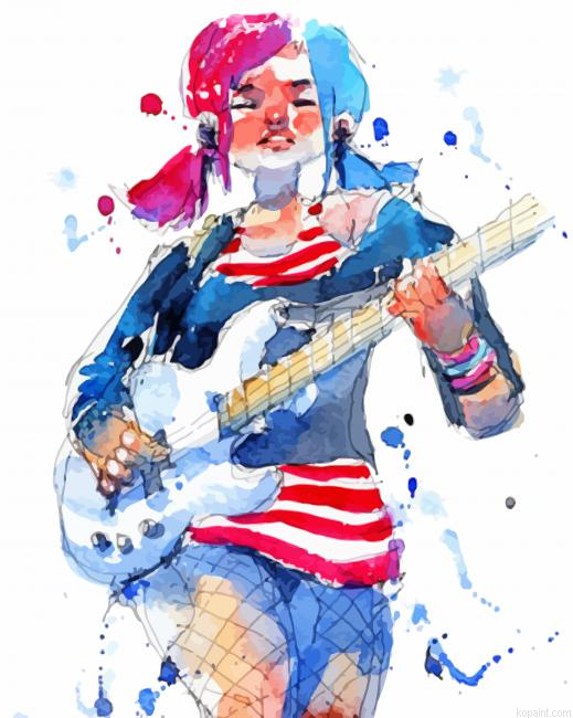 Girl Bass Player Splatter Art Paint By Numbers