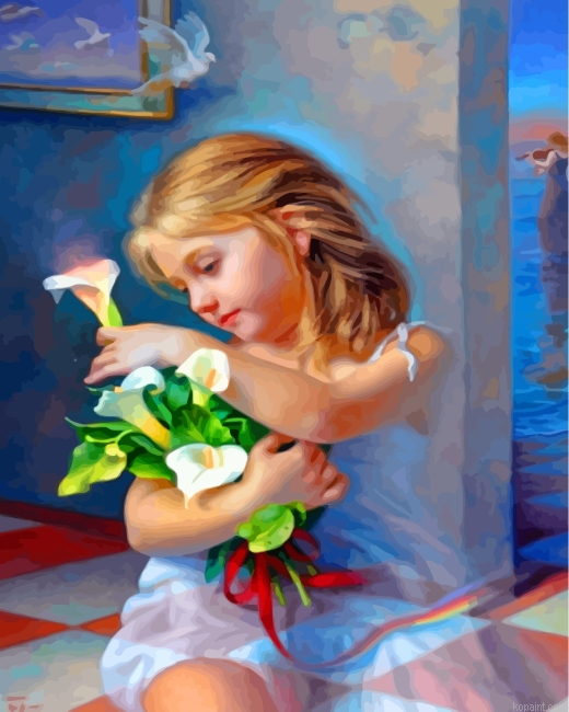 Girl Holding Flowers Paint By Numbers