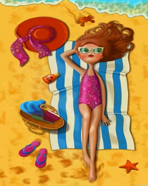 Girl In Beach Painting By Numberss.png