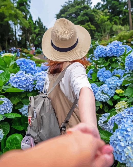Girl In Blue Flower Field Painting By Numberss.png