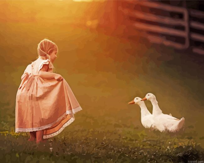 Girl In Dress With Geese Painting By Numberss.png
