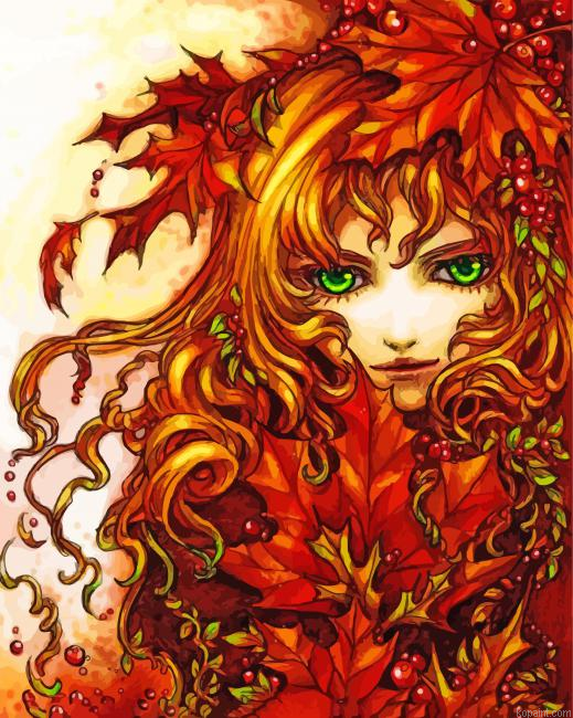 Girl Leaves Autumn Art Painting By Numberss.png