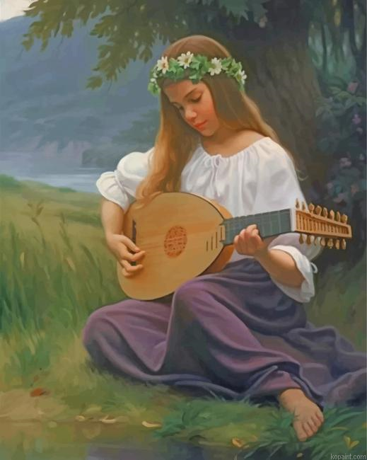 Girl Playing Music Painting By Numberss.png