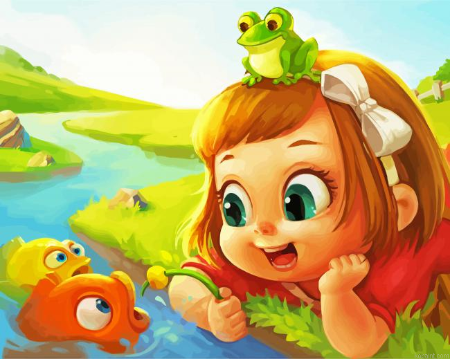 Girl Talking To Fish Painting By Numberss.png