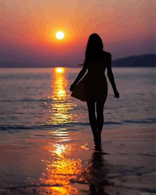 Girl Walking On Beach Painting By Numberss.png