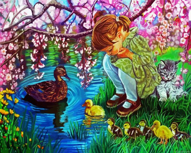 Girl Watching Chick Painting By Numberss.png