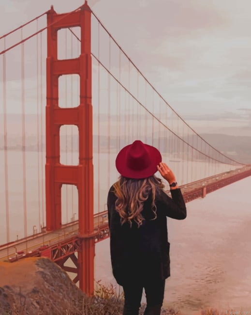 Girl Watching Golden Gate Bridge New Painting By Numberss.png