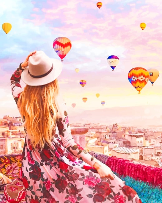Girl Watching Hot Air Balloons New Painting By Numberss.png
