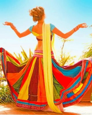 Girl Wearing Colorful Indian Dress Painting By Numberss.png