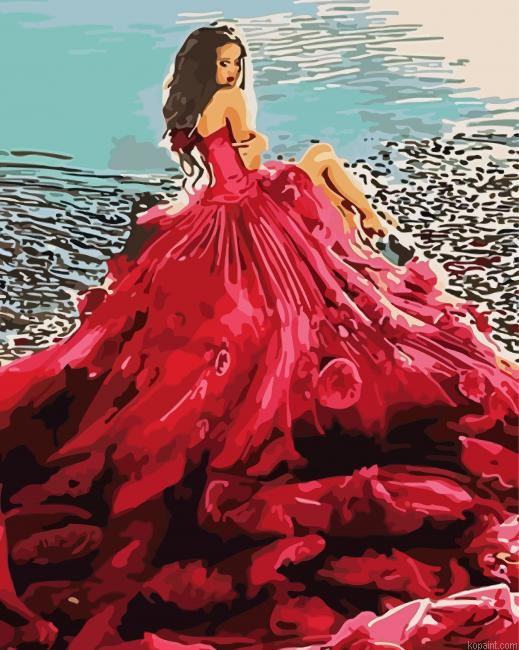 Girl With A Red Ball Gown Dress Paint By Numbers.png