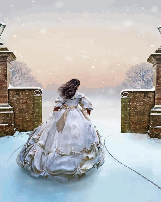 Girl With Ball Gown In Snow Paint By Numbers.png