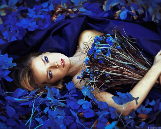 Girl With Bleu Flowers Painting By Numberss.png