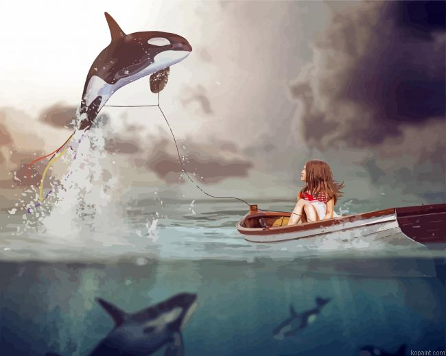 Girl With Dog And Whales Art Paint By Numbers