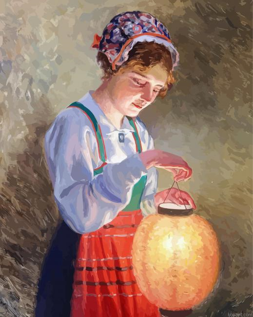 Girl With Lamp Art Painting By Numberss.png