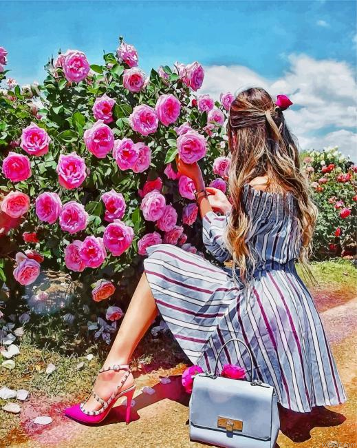 Girl With Pink Flowers Painting By Numberss.png