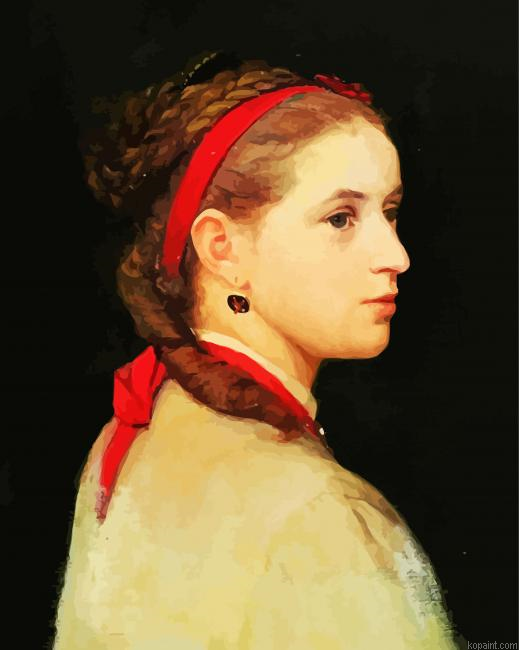 Girl With Red Ribbon Painting By Numberss.png