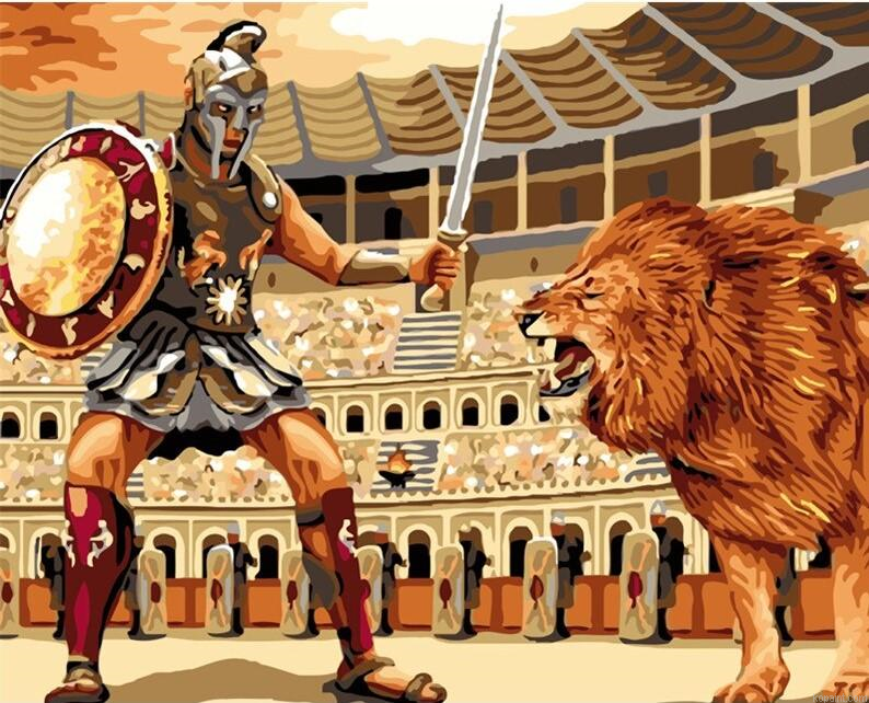 Gladiator Lion People Painting By Numberss.png