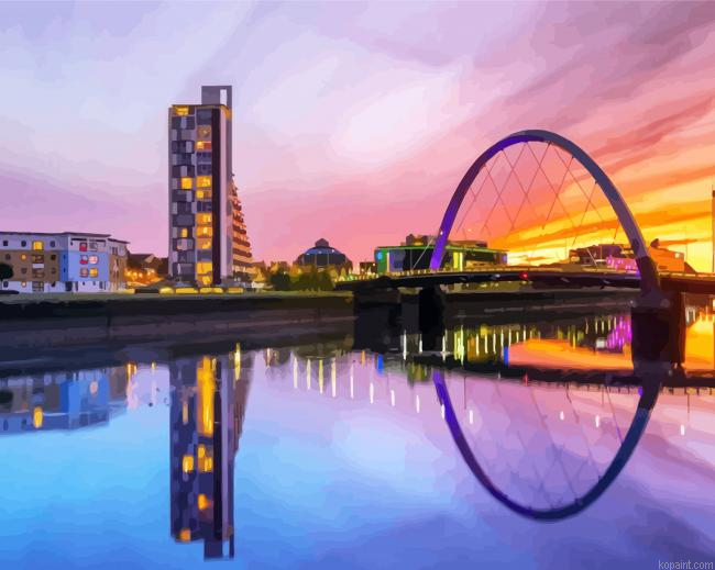 Glasgow The Clyde Arc At Sunset Painting By Numberss.png