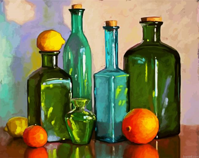 Glass Bottles And Lemons Painting By Numberss.png