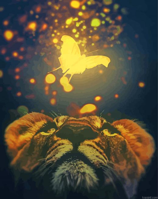 Glowing Butterfly With Lion Painting By Numberss.png