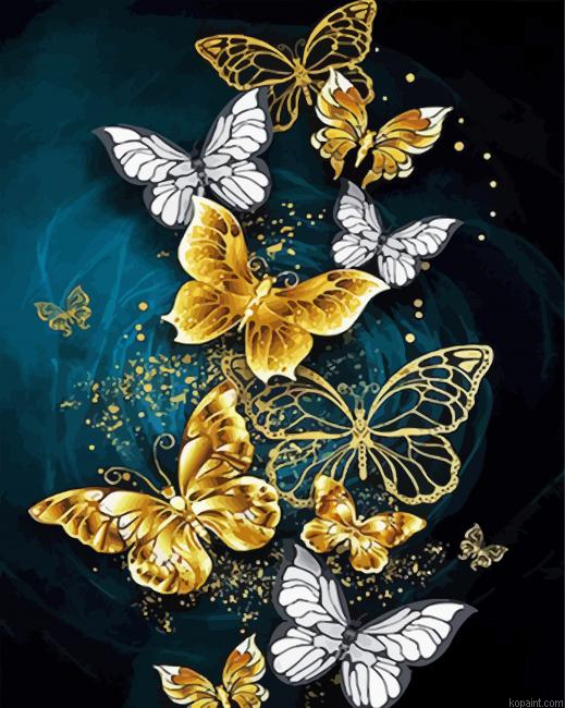 Gold Butterflies Painting By Numberss.png