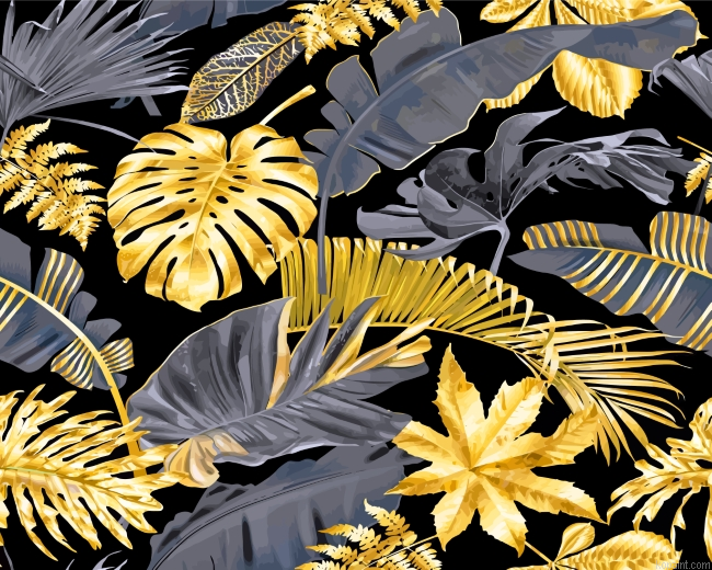 Gold Tropical Leaves Painting By Numberss.png