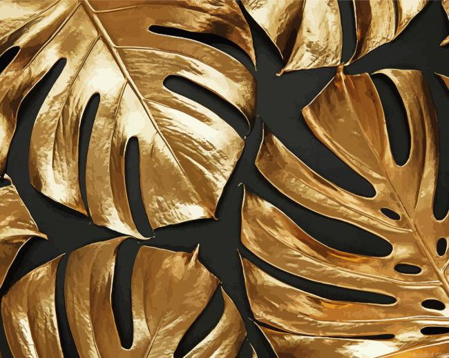 Golden Plant Leaves Painting By Numberss.png