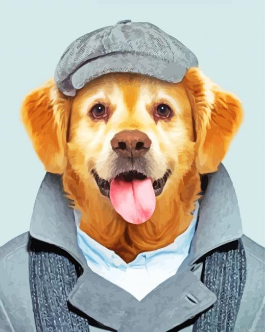 Golden Retriever Animal With Clothes Painting By Numberss.png