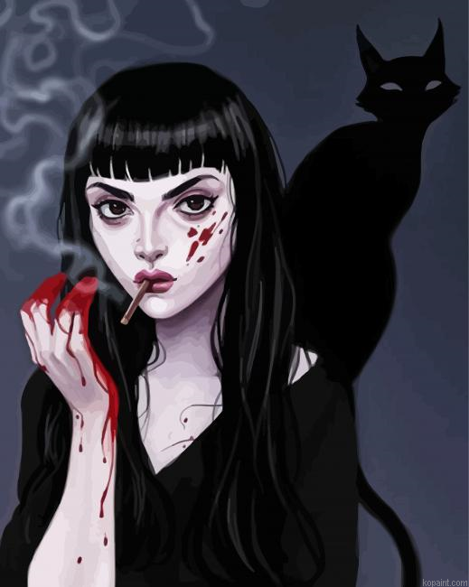 Goth Girl And Black Cat Painting By Numberss.png