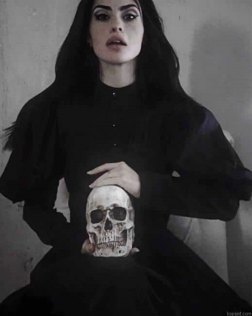 Gothic Girl Carrying A Skull New Painting By Numberss.png