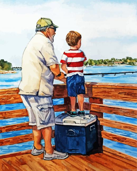 Grandpa And Grandson Fishing Painting By Numberss.png