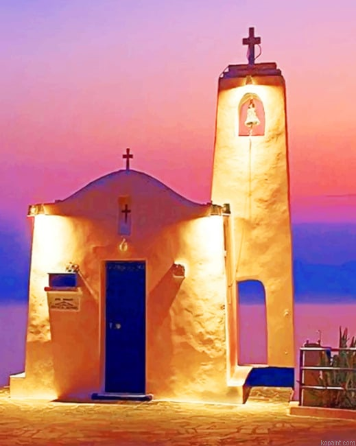 Greece Santorini Church New Painting By Numberss.png