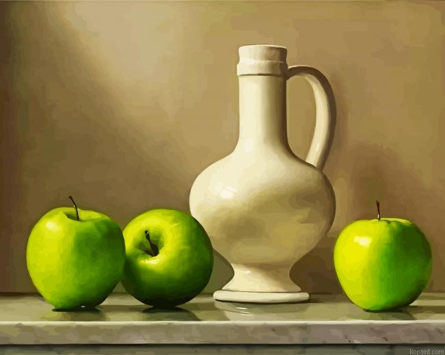 Greeen Apples And Blue Jug Painting By Numberss.png